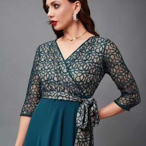 Women's Floral Printed Relaxed Fit V-Neck 3/4th Sleeve Maxi Dress with Pockets