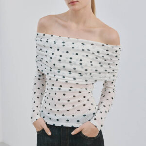 Women Polka Dot Print Ruched Bardot Top